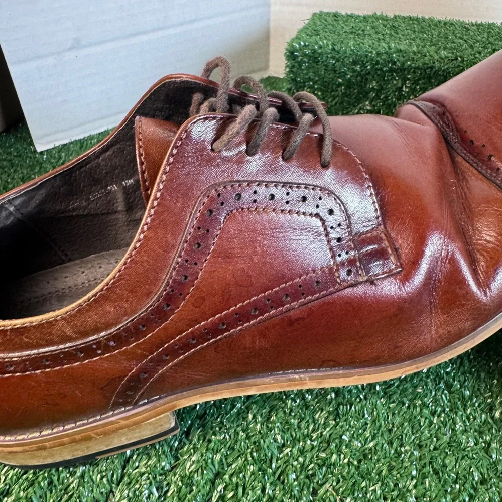 Stacy Adams Mens Brown Leather Cap Toe Brogue Derby Dress Shoes Size 13M